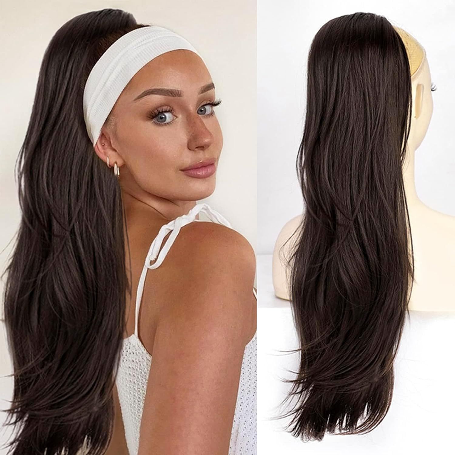 Long Braid Ponytail Hairpiece Synthetic Drawstring 65cm Wavy – Dark Brown