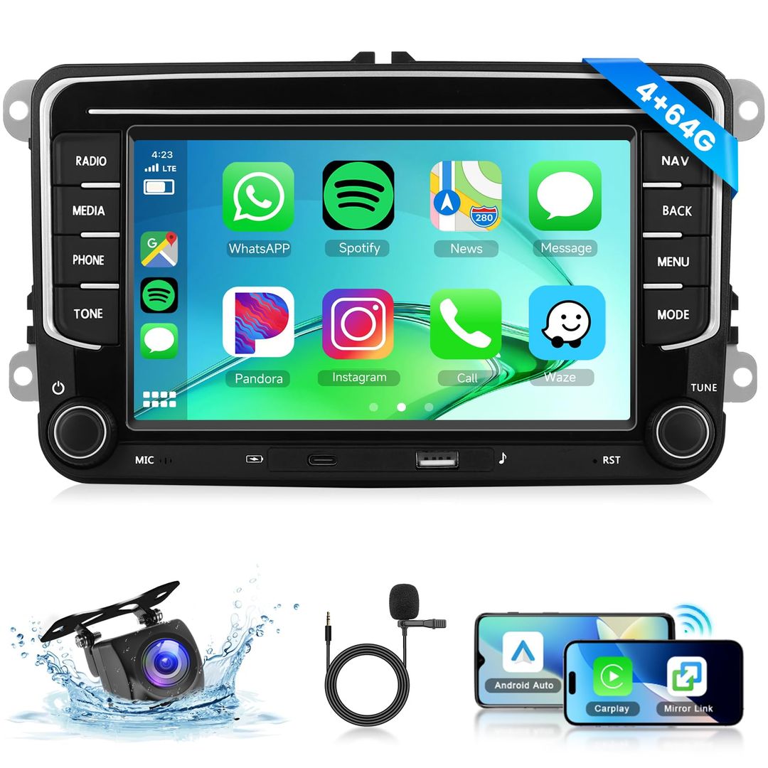 Android Car Radio 7 Inch 4G+64G Wireless CarPlay GPS for VW – Black