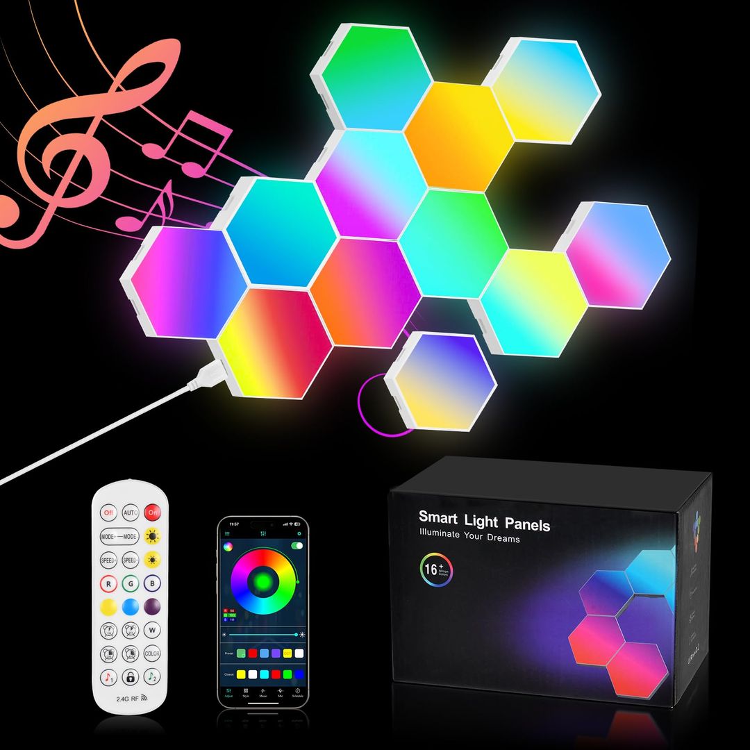 Multicolour Panel Led Hexagon LED Lights 12 Pack RGB Wall Panels with APP & Remote – Multicolour