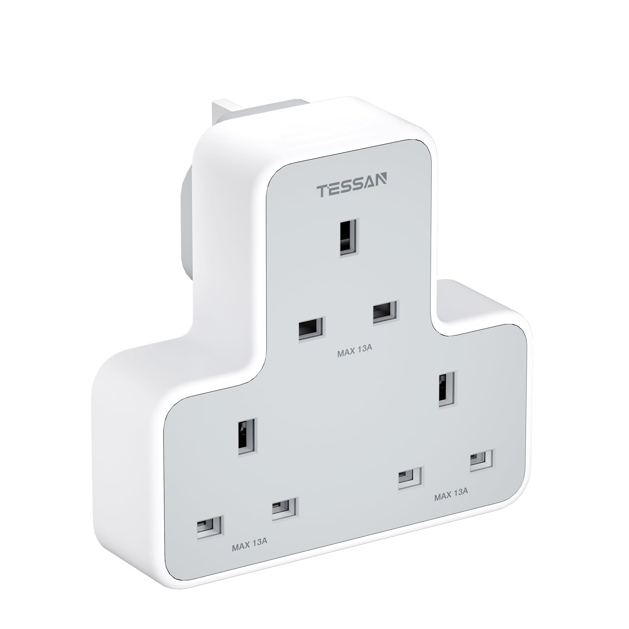 Triple Plug Socket Innerview TESSAN 3 Way Plug Adapter UK Non-Blocking Triple Socket Extension – White