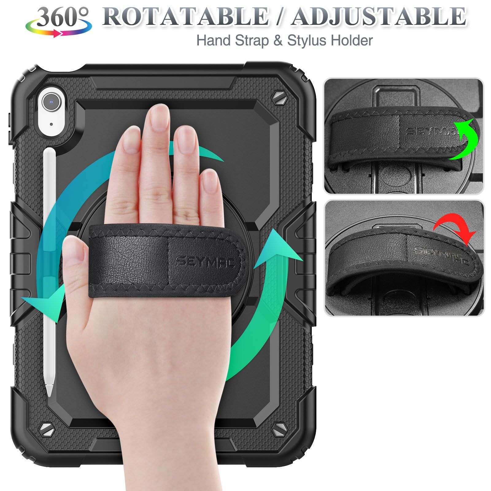 Shockproof Image SEYMAC iPad A16 Case Heavy Duty Shockproof with Screen Protector – Black