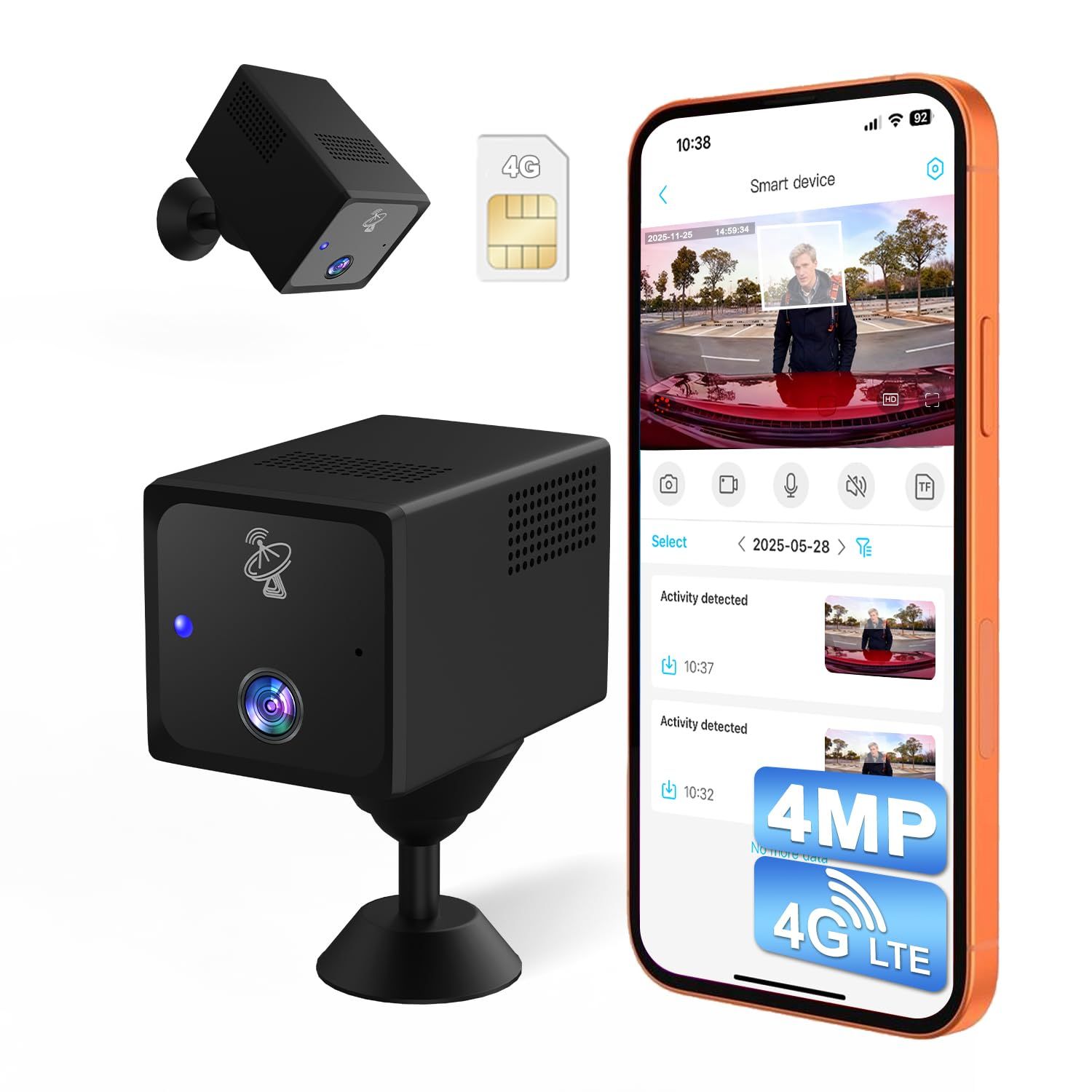4G LTE surveillance camera SIM card 4MP 5200mAh battery night vision AI ...